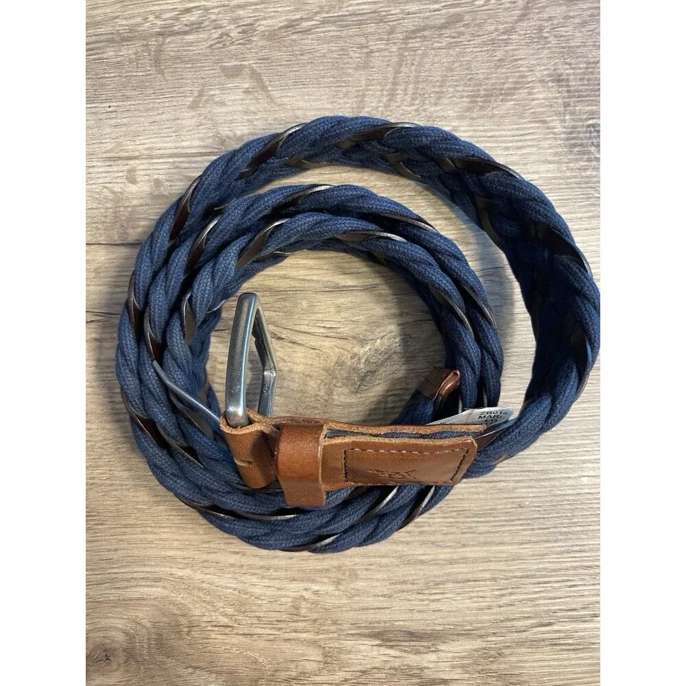 MEN'S RODD & GUNN Stump Bay Woven Navy Belt WEBBING LEATHER TABS BELT SIZE LG